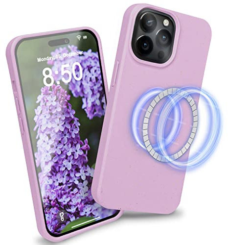 NALIA Handyhülle für iPhone 14 Pro - MagSafe kompatibel, Lila | Integrierter Magnetring, Erhöhter Rand an Display und Kamera, Veganes Bio-Komposit ohne Plastikgeruch, ECOFIT