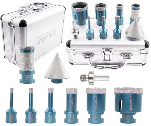 MINLAYCUT Diamond Core Drill Bits Kit - 6/8/10/20/35/50mm+50MM Beveling Chamfer Bit+25MM Finger Bit+Hex Adapter for Porcelain Ceramic Tile Granite Marble