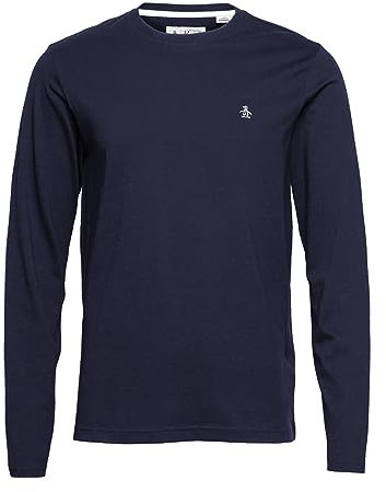 Original Penguin - Men's T-Shirt, Pin Point Embroidred Logo T Shirt, 100% Cotton, Long Sleeve, Dark Sapphire, L
