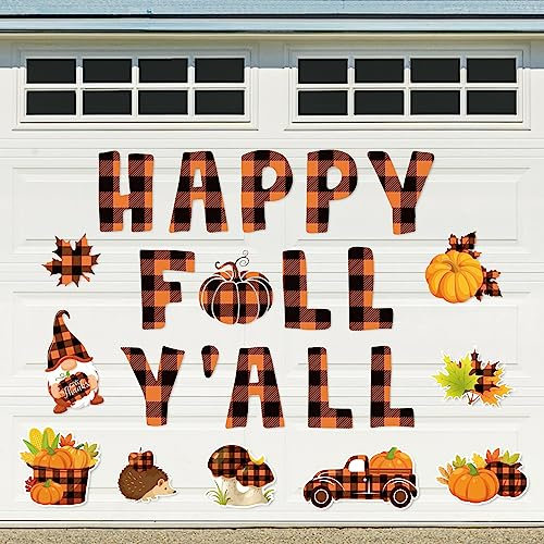 Whaline 23 Stück Plaid Herbst Garage Dekoration Magnet Aufkleber Ahornblätter Kürbis Garagentor Aufkleber Bunte Herbst Magnet Aufkleber Aufkleber für Party Thanksgiving Ernte Zuhause Dekorationen