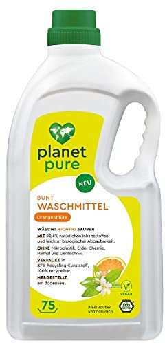 PLANET PURE Bunt Flüssig Waschmittel Orangenblüte 75 Wl 98,4% natürlichen Inhaltsstoffe vegan