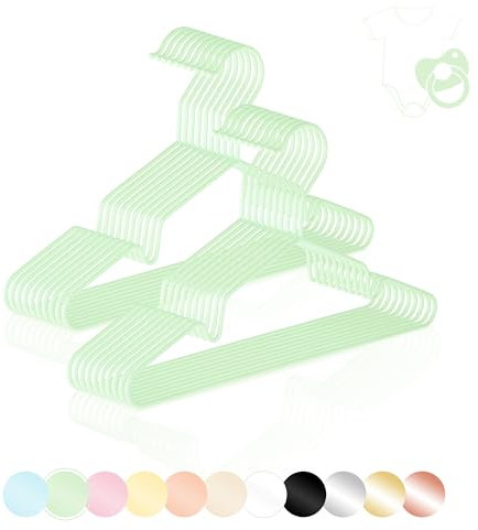 ROW&LINE® – Kinder Kleiderbügel (30 cm) – 20 Stück (Pastell grün) – platzsparende Baby Kleiderbügel – belastbar mit Schwerer Kleidung – Puppenbügel für Ordnung & einheitliche Optik im Kleiderschrank