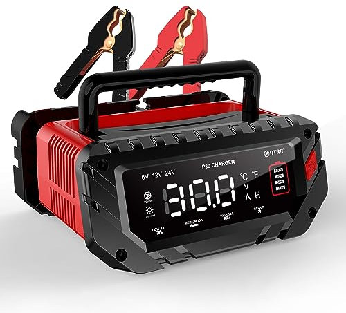 HTRC 30A Car Battery Charger 6V/12V/24V, Battery Maintainer, Trickle Charger and Battery Desulfator with LCD Screen for Boat SUV Motorcycle Lithium LiFePO4 and Lead-Acid(AGM, GEL, MF, EFB, SLA, Etc)
