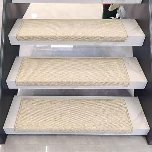 Treppenstufen Matten Rutschfeste Treppen-Teppich für Holzstufen,Stufenmatten Rechteckig Innen Imitation Sisal,Selbstklebend Treppenteppich mit Stabile Winkelschiene,Sicherer Halt auf Ihrer Treppe ( Co