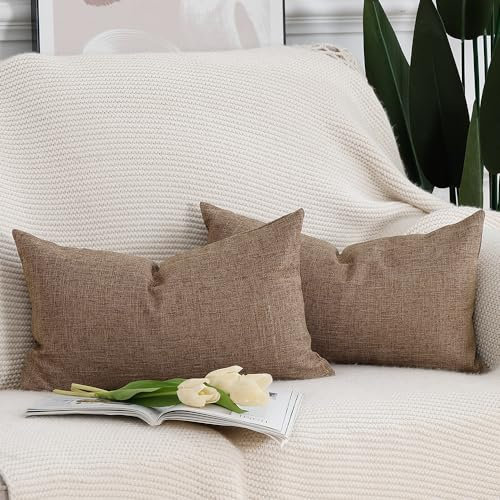 Madizz 2er Set Faux Leinen Kissenbezügen Weich Dekorative Kissenabdeckung für Sofa Schlafzimmer Kissenhülle Hellbraun 30x50 cm Rechteckig