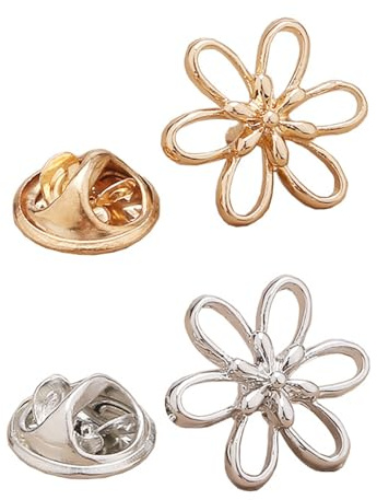 Iutymu 6 pines de modestia de corazón dorado o plateado, pin de solapa de flores, delicado corazón o flor solapa o blusa, pin modestia en forma de corazón/flor, bufanda o bolso o bolsillo o vestido o