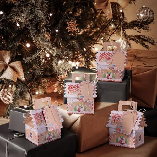 TsunNee 20PCS Christmas Party Gift Boxes, Xmas Kraft Paper Candy Boxes, Novelty Gift Packaging Decor for Christmas Party Advent Calendar DIY