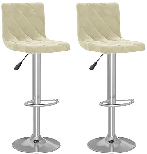 vidaXL 2X Barhocker Höhenverstellbar Drehbar Küchenhocker Barstuhl Tresenhocker Tresenstuhl Thekenhocker Bistrohocker Bar Stuhl Hocker Creme Samt