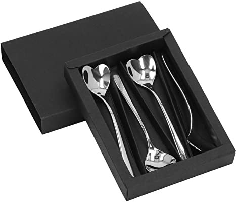 Confezione da 4 Cucchiai in Acciaio Inox a Forma di Cuore, Mini Cucchiaini a Forma di Cuore, Cucchiaini da caffè, Cucchiai per Mescolare, Cucchiaini, Graziosi Cucchiai per