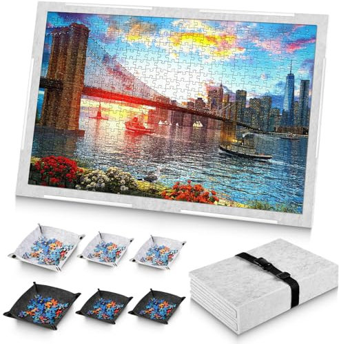 PURELAX Faltbare Puzzlematte, 2000 Teile großes Puzzlebrett mit 6 Sortiertabletts, Filz-Puzzle-Pad für Erwachsene und Kinder