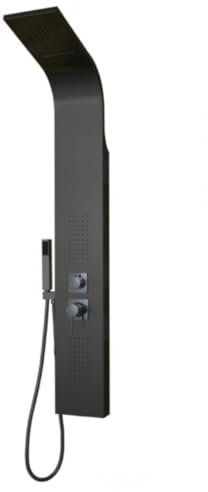 Colonna Doccia Attrezzata Flower in Acciaio Nero Opaco Con Cascata H140xL20xP44