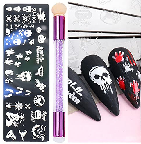 Halloween Nail Stamper Kit Template Plates Horror Skull Pumpkin Nail Art Stamping Plates Nail Brush Manicure Template Stamp