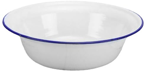 ABOOFAN Enamel Bowl Large Enamel Mixing Bowl Serving Bowl with Blue Rim for Soup, Fruit, Pasta, Salad
