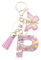 Xsclpomddy Portachiavi a forma di lettera dell'alfabeto per ragazza, con brillantini e nappe in resina rosa, portachiavi per borsa fascino, p, Taglia unica