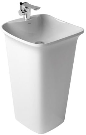 Lavabo à colonne en céramique, lavabo de salle de bain sur pied monobloc avec bonde escamotable et robinet, évier carré sur pied, lavabo de lavabo, blanc (Size : 02)