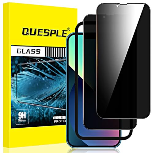 QUESPLE Privacy Screen Protector for iPhone 13/13 Pro 6.1-Inch, Black Edge Anti Spy Tempered Glass Film with Easy Installation Tool, Case-Friendly, 2-Pack