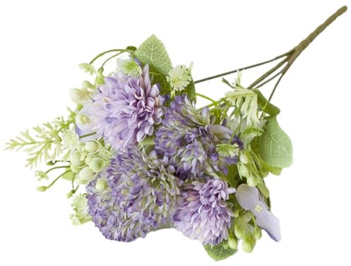 Qinlenyan Arreglos florales artificiales para decoración del hogar, plantas resistentes a la intemperie, ramo de crisantemo de bola sintética, realista, resistente a los rayos UV, color morado