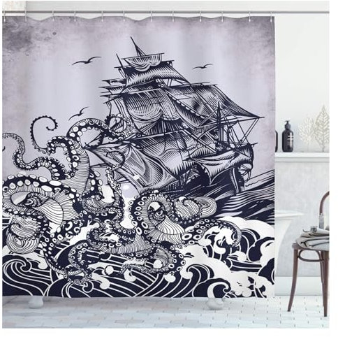 Shower Curtain Better Curtains Pirate Porthole Sailor Polyester Shower Curtain Wall Decoration Hanging Curtains Bathroom Curtains (Color : 4, Size : 90Wx180H CM)