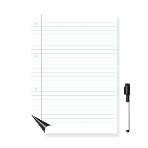 Magnetic Board Paper Effect Memo A4 Dry Erase Wipe Fridge Magnet Writing White Lined Plastic Whiteboard with Drywipe Pen with an Attached Eraser On Cap for Kids Childrens Office School Home (1)
