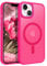 GUAGUA für iPhone 13/14 Hülle [Kompatibel mit MagSafe] Matt Magnetisch Hülle für iPhone 13/14 Handyhülle Stoßfest Rückseite Durchscheinende Dünn Schutzhülle Case Cover (6,1'') Rose Rot