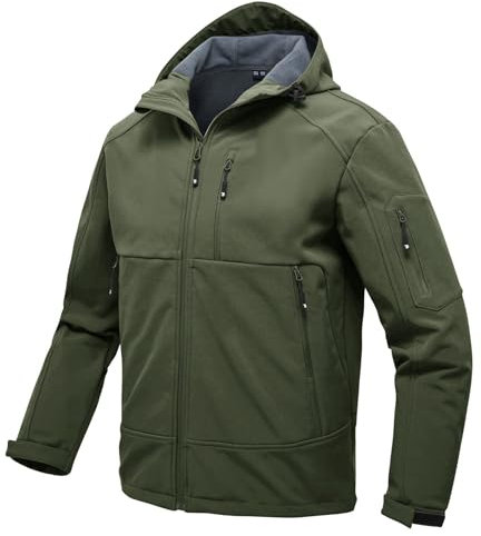 Rdruko Softshelljacke Herren Wasserdicht Gefütterte Winterjacke Funktionsjacke mit Fleece Outdoorjacke Winddichte Freizeitjacke für Wandern Fahrrad Camping(Armeegrün, XL)