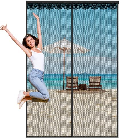 Magnetic Fly Screen Door,Fly Screens for Doors,Heavy Duty Bug Mesh Curtain with Powerful Magnets,Anti Mosquito Mesh Fly Curtain,Fly Nets for Doors Without Drilling,Keep Fly Bug Out,145x200cm,Black