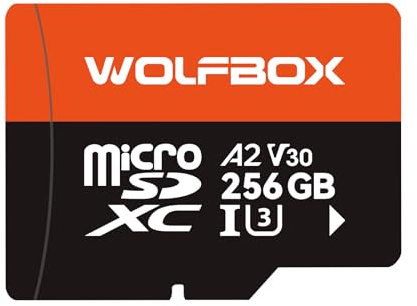 WOLFBOX 256GB microSD Card with Adapter, Up to 100MB/s, U3 A1 V30 High Speed Transfer, Supports 4K UHD Video Recording, Fit for All WOLFBOX Dash Cams