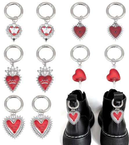 GOMAKERER 10 Stück Gothic Herz Stiefelschuh Charms Mit Feder O Ringen 5 Stile Schuhdekoration Im Punk Stil Emaille Legierung Schuhanhänger Für Stiefel Taschen Geldbörsen Punk Dekor 2 Farben