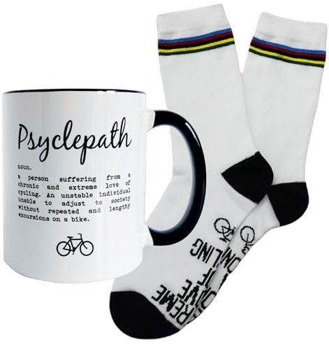 Worry Less Design Cycling Gifts - Cycling Gifts for Men or Women - Cycling Gift Set - Mug and Sock Set