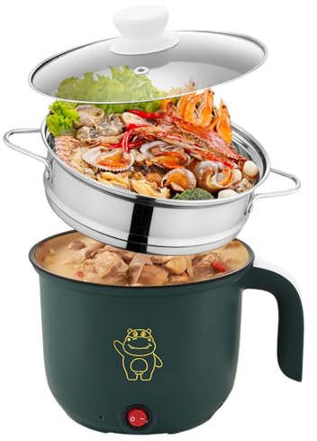 Mini Pentola Elettrica Con Vaporiera Da 1,5 L, Pentola Elettrica Portatile, Mini Padella Elettrica, Pentola Calda Elettrica per Casa, Ufficio, Dormitorio