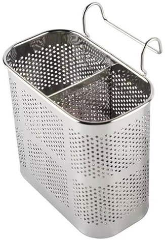 Cutlery Holder, 2 Compartments Stainless Steel Utensil Drying Rack with Hooks, Cutlery Silverware Storage Drainer for Spoon Knife Fork Case Organizerzer