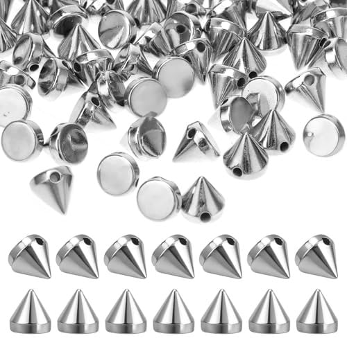 440 PCS 8mm Spike Studs for Clothing, Silver Studs for Clothing Studs Cone Spikes for Crafts Pyramid Studs Flat Back Punk Spikes Rivets Cone Spike Studs Beads for Holloween DIY Crafts Bracelet