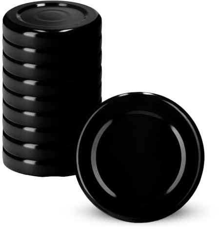 KADAX Schraubdeckel fi48 mm, Twist-Off-Deckel Set aus Metall, Ersatzdeckel für Gläser und Flaschen, Deckel mit 4 Einrastzähnen für Einmachgläser (Schwarz, 10 Stück)