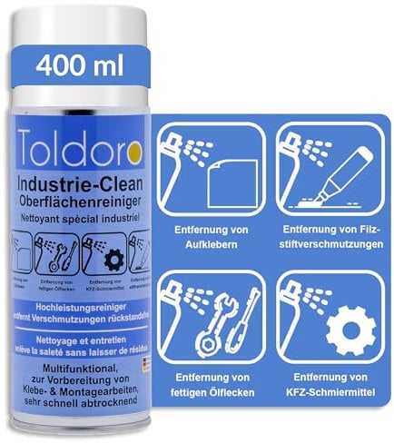 Toldoro Industriereiniger, Etikettenentferner, Maschinenreiniger, Klebereste Entferner, Klebstoffentferner, Etikettenlöser, Entfetter Spray (1x 400ml)