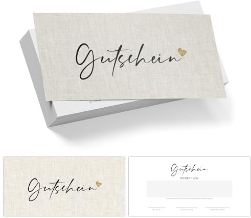 Gutscheinkarten zum Selbstausfüllen (25er Set, DIN Lang) | Blanko Gutschein zum Ausfüllen als Vorlage für Massage, Kosmetik, Friseur und andere | Gutscheinvorlagen Neutral und Edel