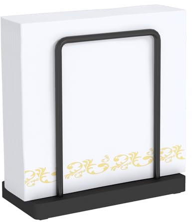 STWWO Serviettenhalter Schwarz,Serviettenhalter aus Metall Serviettenspender für Tisch Serviettenständer Küchenzubehör Papier Servietten Halterung zum Dekorieren, Holzsockel, Upgrade 14cm