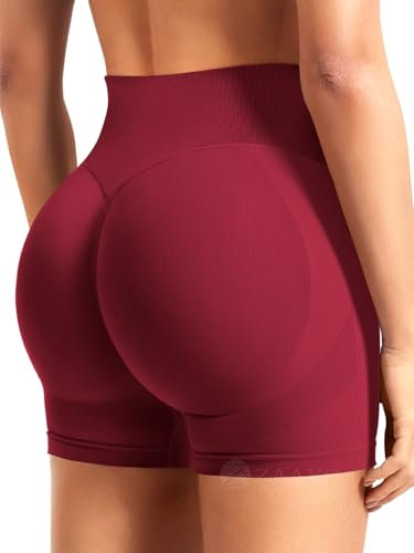 ZAAYO Damen Workout Shorts 3.6 Scrunch Shorts Nahtlose Booty Hoch Taille Butt Lifting Gym Yoga Biker Short Weinrot S