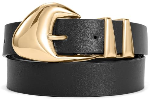 XZQTIVE Damen Ledergürtel für Jeans Kleiderhosen Schwarz Braun Gürtel für Damen Damen Taillengürtel mit Goldschnalle