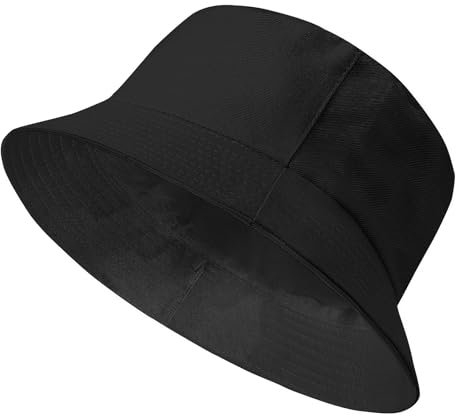 Xnova Fischerhut Damen Reversibel, Bucket Hats Baumwolle Faltbarer Anglerhut mit Breiter Krempe, Beidseitigen UV-Schutz Sonnenhüte Unisex Sommer Hüte Reisezubehör (Schwarz, L:62-64cm)