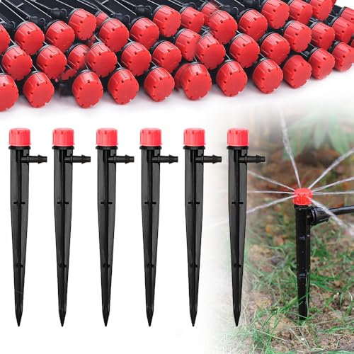 Casenly Flusso di Irrigazione Gocciolatori, 50 Pezzi Gocciolatori Regolabili per Irrigazione 360 Gradi 8-Fori Emettitore Micro Irrigatori Goccia Sistema per Giardino/Orto/Prato