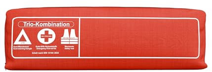 Thomatex® KFZ Kombitasche (3in1) 2025/2026 [DIN 13164-2022] – Lange Haltbarkeit – Erste-Hilfe-Set mit Warndreieck & Warnweste – Rot