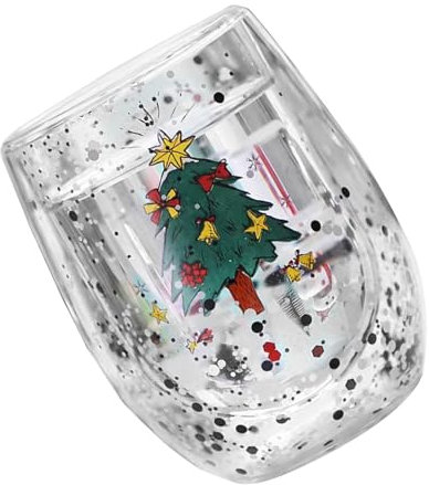 Qsvbeeqj Isolierter Weihnachtsbecher aus Glas, transparent, 300 ml, Wasserbecher für Zuhause oder Büro