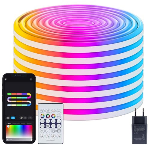ZAIYW 10M Néon Ruban LED, 5V RGB&IC Bande LED avec APP/Télécommande, Flexible IP65 Étanche Synchronisation Musicale LED Néon pour Chambre à Coucher, pièce et Décoration Extérieure
