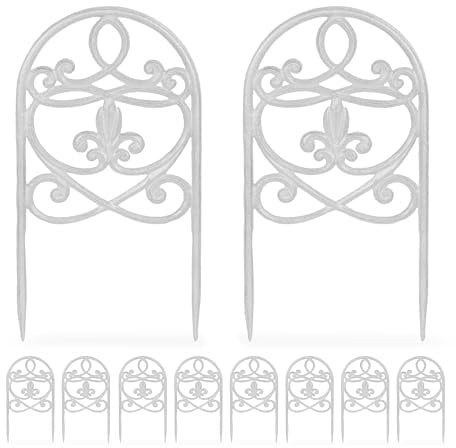 Relaxdays Bordo per Aiuole, Set 10 Recinzioni in Ghisa per Prato in Giardino, HxL: 32,5x17,5 cm, Bordure Vintage, Bianco