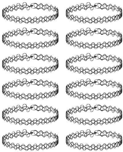 MBAIYO 12 Stück Tattoo Halsketten Set, Elastische Tattoo Halskette Stretch Choker Kette Schwarz Vintage Punk Gothic Tattoo Kette Gummi Halsband 90er jahre accessoires für Damen Mädchen Frauen Teen