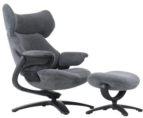 Asukale Relaxsessel mit Hocker & Liegefunktion, Sessel mit Schlaffunktion, 360° drehbarer Fernsehsessel, Loungesessel, Lesesessel Bequem, Ohrensessel für Wohnzimmer, Schlafzimmer, Büro (Grau)