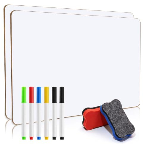 Kleines Whiteboard, A3, Mini-Whiteboard, Stifte und Radiergummis, tragbar, klein, doppelseitig, trocken abwischbar, mit 6 Stiften und 2 Radiergummis, 2 Stück, 2 Stück