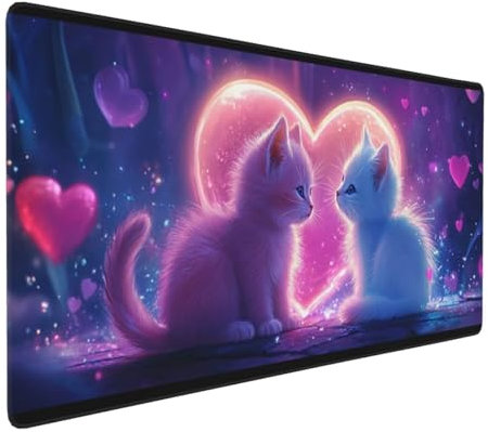 Tapis de Souris XXL 700x400x3mm Tapis de Souris Chat Mouse Pad Cœur Améliore la Précision et la Vitesse, Antidérapant Étanche, Bords Cousus, Accessoires Gaming, PC Bureau, Travail, Cadeau Homme D-96
