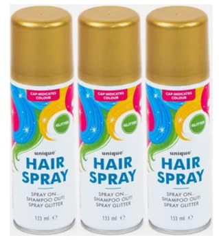Temporary Hair Color Spray Wash Out Washable Party Fancy Dress Up Accessories Party Halloween Hairspray 133ml (Gold Spray, 3)
