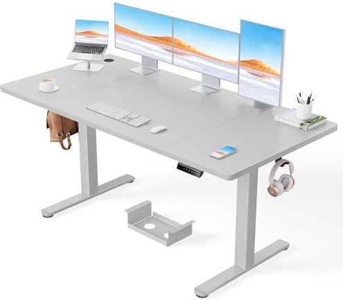 ErGear Höhenverstellbarer Schreibtisch-160 x 80cm,100 KG Tragkraft Elektrischer Schreibtisch mit Fortgeschrittenem Bürstenlosem Motor, Leise Funktion, Robuster Metallrahmen, Vierteilige Tischplatte